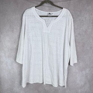 Brie Kriebel Artsy 3/4 Sleeve Embroidered Lagenlook Blouse In White Size 2X